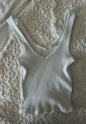 Cotton On White Ribbed V Tank  thumbnail 1