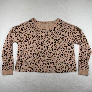 Victoria's Secret Heavenly by Womens Leopard Heart Print Pajama Top Tan Large‎ thumbnail 3