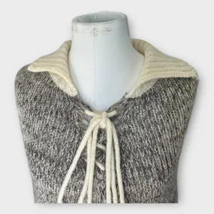 Vintage 70s Knitted Poncho MKM Designs Tie & Collar Medium Retro Boho Hippie thumbnail 11