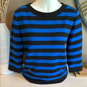 KARL LAGERFELD Vintage Blue & Black Stripe Knit Top Small Designer Grandmacore thumbnail 4