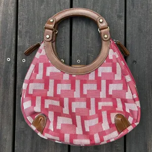 Y2K Red w/ Tan Leather Accents Cotton Canvas Nine West Mini Bag Purse thumbnail 1