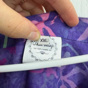 Global Village purple floral short sleeve scoop neck pocket maxi summer dress‎ thumbnail 3