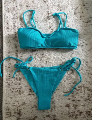 aerie Teal Ribbed Bikini Bottoms thumbnail 1