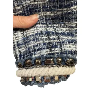 Boston Proper Blue Tweed Jacket Blazer Size 8 Bead Accents Rope Trim thumbnail 12