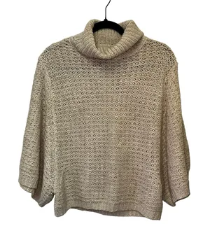 Poof Excellence Chunky Knit Turtleneck Sweater‎ Large Beige Dolman Sleeve Cozy thumbnail 1