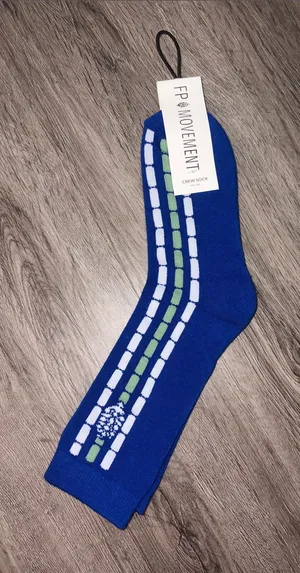 FP Movement Royal Blue Crew Socks with White and Green Stripes thumbnail 1