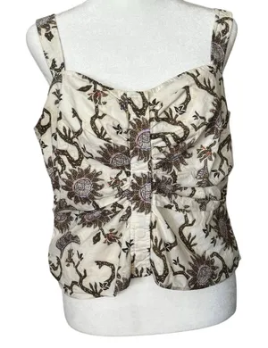 House of Harlow 1960 Crop Top Tank Paisley Floral Boho Indie Cotton Ruched thumbnail 1
