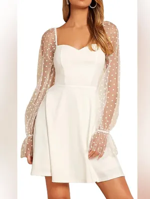 White Bubble Sleeve Dress Size L thumbnail 1