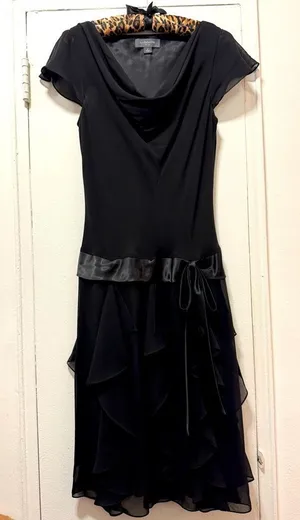 Vintage Y2K Liz Claiborne Black Party Dress Ruffled Tiered Bow Drop Waist 6 thumbnail 1