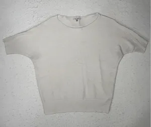 Vila Milano Womens Cream Ribbed Knit Short Sleeve Sweater Scoop Neck Top Size M thumbnail 1