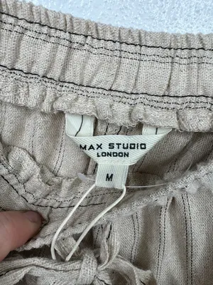 Max Studio London Maxi Skirt Size M Beige Pin Striped Elastic Waist with Pockets thumbnail 7