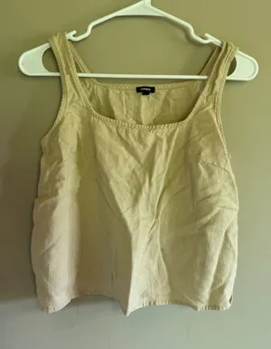Express Tan Beige Linen Blend Square Neck Tank Top Sleeveless Blouse XS thumbnail 1