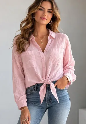 Maeve by Anthropologie light pink button up top small casual thumbnail 1
