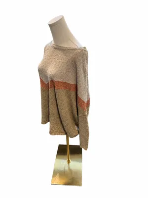 Easel Medium Oversized Colorblock Poncho Sweater Beige Rust Boho Relaxed Fit thumbnail 2