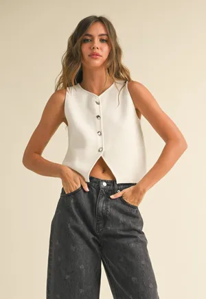 The native one white vest top silver organic buttons thumbnail 1