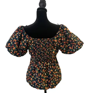 Old Navy Puff Sleeve Top Size M Smocked Floral Print Empire‎ Waist Cottage thumbnail 2