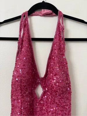 {M} Scala Fuchsia Sequin Halter Gown thumbnail 2