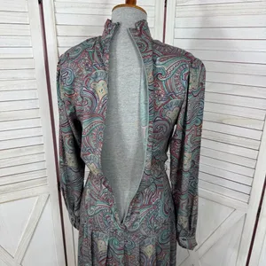 Vntg J.G. Hook Paisley Pleated Mock Neck Maxi Dress Green Multi Size‎ 4 Heritage thumbnail 8
