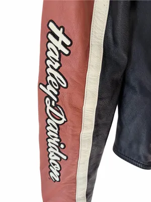Harley Davidson Vintage Cruiser Leather Jacket size XS Black Cream Orange thumbnail 3