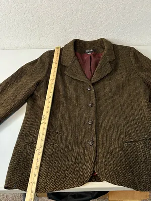 Vintage 2000s Rafaella Women’s Brown Herringbone Tweed Wool Blazer Size 16 thumbnail 4