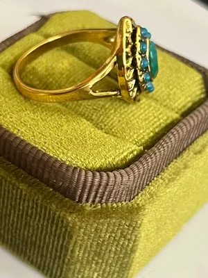 Green Onyx & Turquoise Marquise Titanium Steel Gold Tone Statement Ring Size 9 thumbnail 3