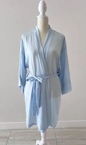 In bloom by jonquil OPHELIA LACE TRIM SATIN WRAP IN SILVER BLUE thumbnail 1