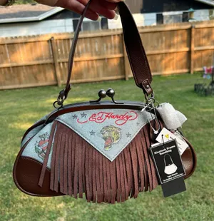NWT Ed Hardy Denim Kisslock Frame Handbag thumbnail 1