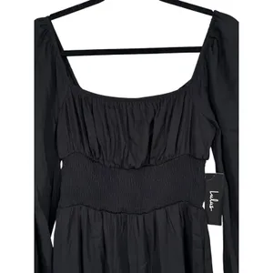 NWT‎ Lulus Long Sleeve Smocked Waist Midi Dress Black Size XS Babydoll Milkmaid thumbnail 6
