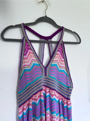 NWT Macbeth Collection Knit‎ Chevron Stripe Open Back V Neck Tank Midi Dress Med thumbnail 3
