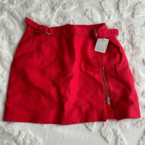 Free People red leather skirt, zipper up the leg thumbnail 1
