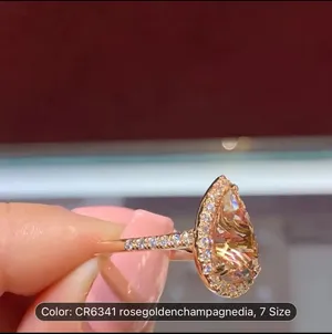Women Big Rose Gold Crystal Ring Crystal Fashion Jewelry Gift thumbnail 2