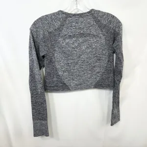 Seamless Workout‎ Set Gray Activewear Long Sleeve Crop Top Leggings TikTok 779 thumbnail 12