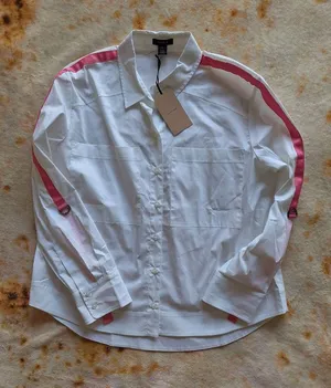 NWT Halogen Nordstrom M White Shirt Pink Satin D-Ring Utility Straps Oversized thumbnail 1
