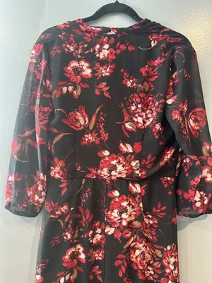 Black Red Floral Sheer Maxi Dress Size 8 Romantic Dark Fairy Valentine’s Gothic thumbnail 7