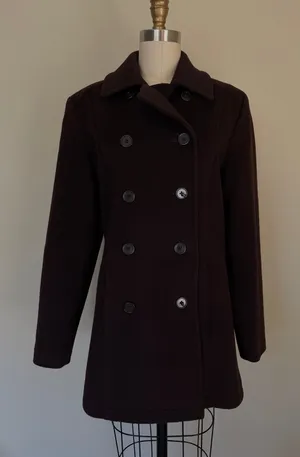 Vintage Calvin Klein 100% Merino Wool Chocolate Brown Double-Breasted Peacoat thumbnail 1