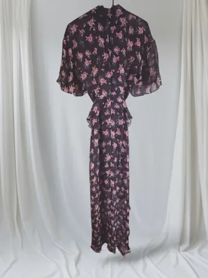 AFRM Vintage Victorian Ruffle Maxi Dress High Neck Slit Medium thumbnail 4
