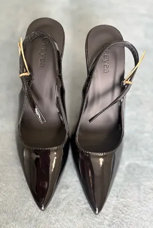 Geeyea Black Patent Slingback Stiletto Heels Pointed Toe EU 36 New thumbnail 1
