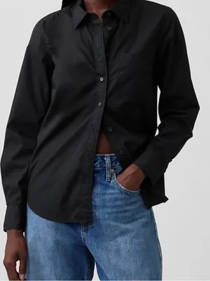 GAP Black Button up relaxed fit long sleeve Shirt size L front pocket minimalist thumbnail 3