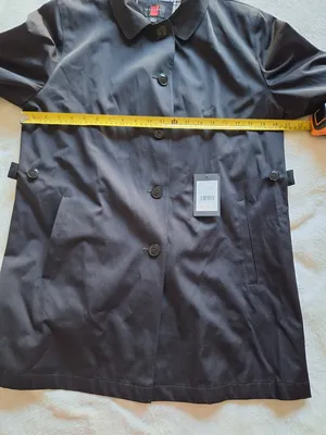 NWOT Gallery Black Single Breasted Rain Coat Jacket Size L Plaid Lining thumbnail 2