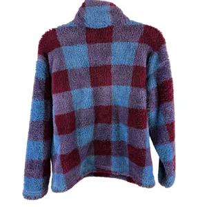 Eddie Bauer Plaid Blue Red Cozy Mock Neck 1/4 Zip Fleece Plush Pullover‎ Size M thumbnail 2