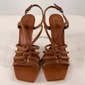 SCHUTZ Octavia Calf Leather Square Toe Heeled Sandal‎ in Brown Size 8.5 thumbnail 6