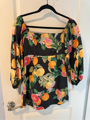 Cara Cara Floral Square Neck Citrus Mini Dress | XS thumbnail 2