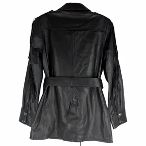Walter Baker Linda Fringe Belted Lamb Leather Jacket Black Size S thumbnail 8