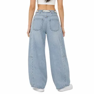 Forever 21 Barrel Jeans Size 25 Light Wash Lace Up Waist Y2K Denim NWT thumbnail 2