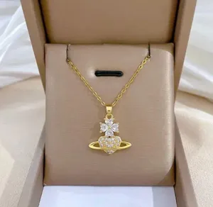 18K Gold Plated Flower Planet Light Luxury Temperament Gorgeous Full Diamond Necklace thumbnail 5