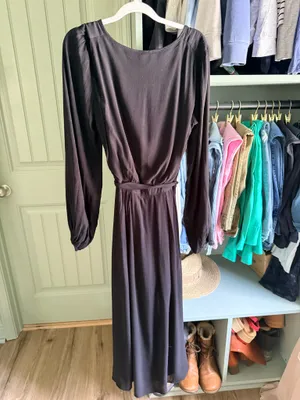 Free People Black Long Sleeve Midi Dress with Tie Waist thumbnail 4