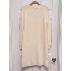 Ann Taylor Cream Ribbed Sweater Dress Raglan Balloon Sleeve Midi Ivory Size M thumbnail 4