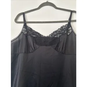 Vintage Black Lace Trim Full Slip Dress Sleeveless Mid Length Lingerie Nightgown thumbnail 2