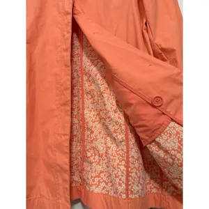 Vintage GAP Trench Coat Y2K Coral Orange Button Front Floral Lining Women Medium thumbnail 13