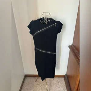 Adrienne Vittadini Black Short Sleeve Zipper Detail Dress Size Small thumbnail 2